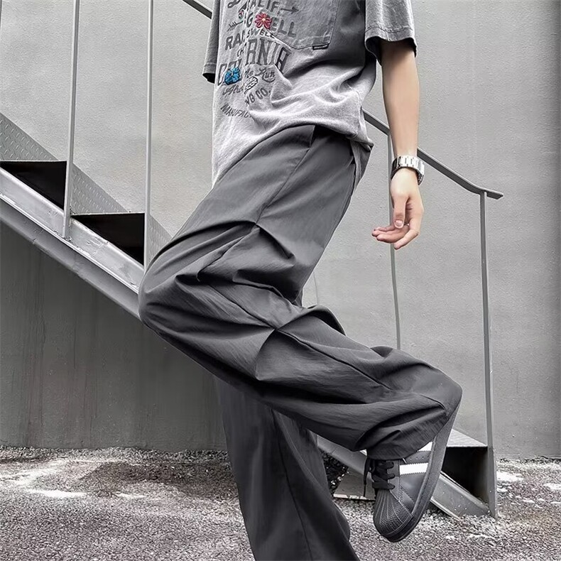 冰丝凉感降落伞休闲裤直筒宽松阔腿坠垂感百搭男潮流BK848-P36,男装休闲裤,星座1001-1