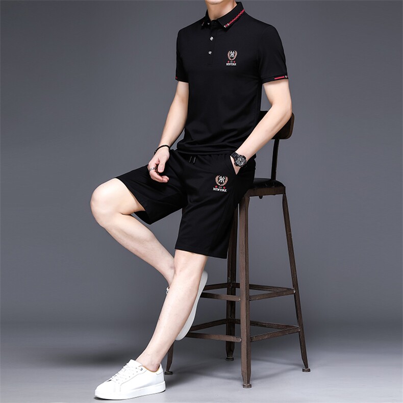 2023夏季新款男装休闲运动套装翻领短袖t恤男中青年两件套,男装休闲套装,电商B212（原钱塘6029）