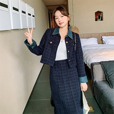 小香风轻奢穿搭牛仔套装女春秋超火好看高级感小众半身裙两件套装，女装套装/套裙，2C316