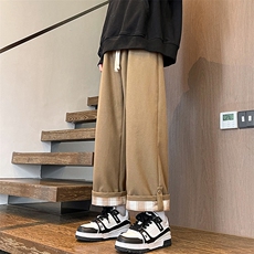 加绒毛呢裤男直筒垂感阔腿特大码胖子休闲裤K906P55控78，男装休闲裤，电商D206-1