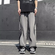 拼接撞色拉链口袋运动阔腿裤男女春夏新款阔腿直筒裤82400-p46，男装休闲裤，星座1008