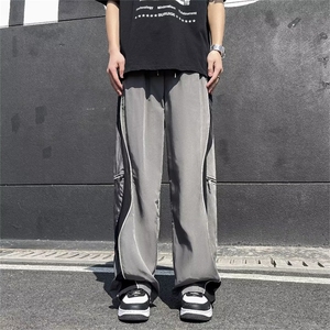 拼接撞色拉链口袋运动阔腿裤男女春夏新款阔腿直筒裤82400-p46