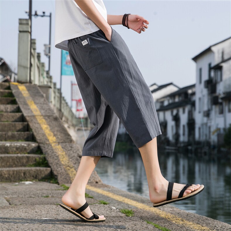 夏季休闲裤男百搭棉麻宽松亚麻裤韩版潮流七分裤八分直筒K821P14,男装牛仔裤,电商B251A(原星座301D-4)