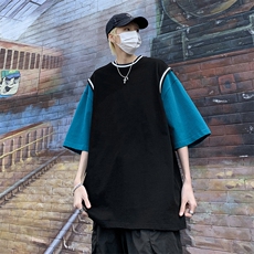 现货港风美式潮牌男大码拼接撞色潮短袖T恤男XT77092-P42，男装T恤，电商A042