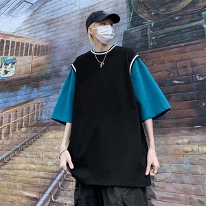 现货港风美式潮牌男大码拼接撞色潮短袖T恤男XT77092-P42图片