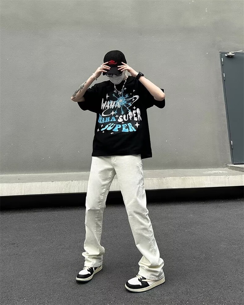 水洗潮男新款文艺潮流夏季宽松直筒时尚气质长裤牛仔裤NC23P43图片
