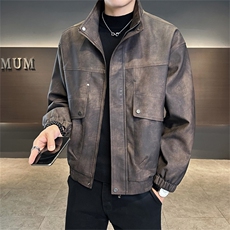 店主风2025秋季新款立领休闲pu皮皮衣夹克外套25603-P145控195，男装皮衣，电商A413