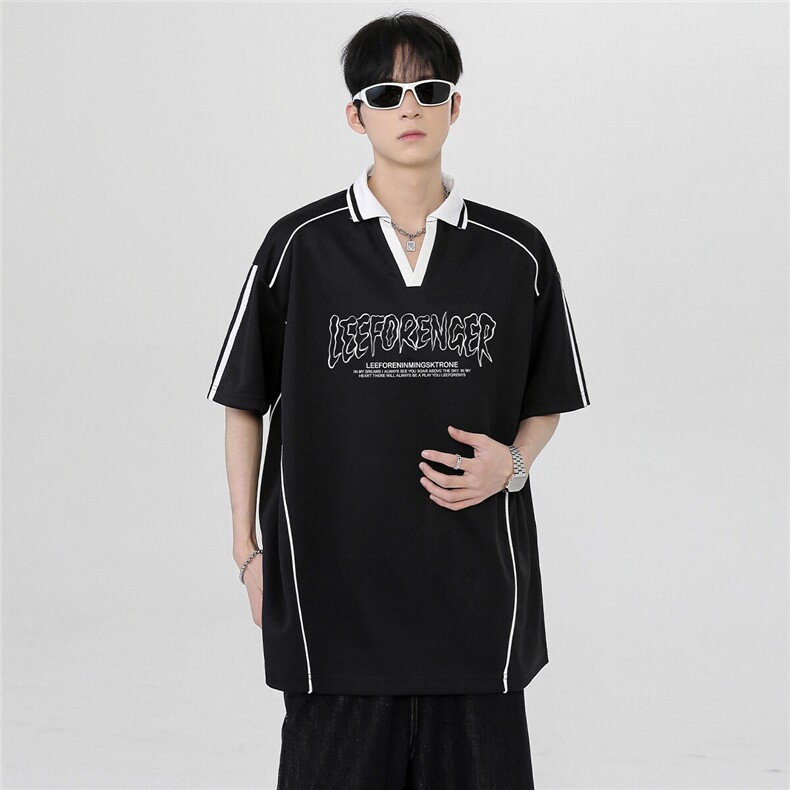 翻领解构休闲百搭街头美式复古男女同款短袖POLO衫T恤T293-P38,男装Polo衫,电商C307