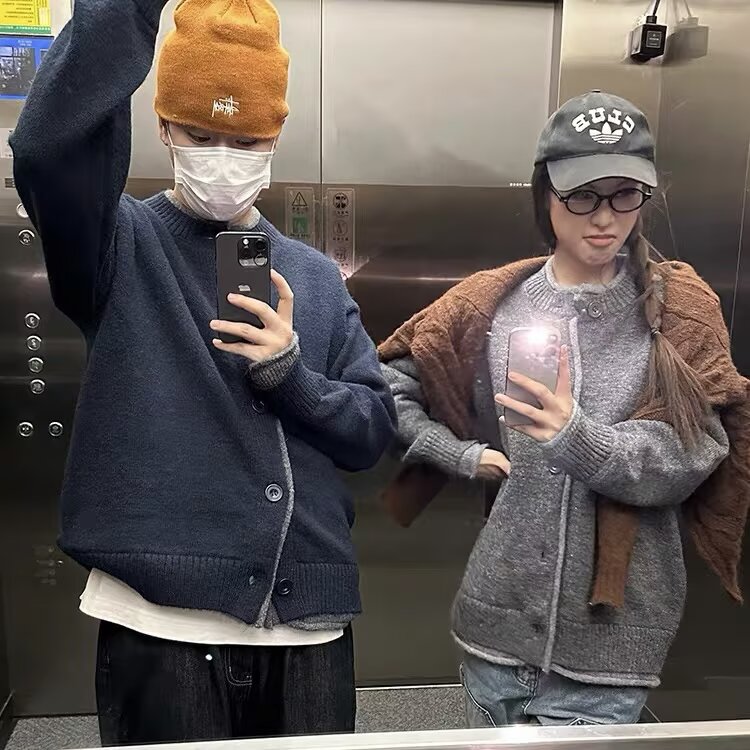 HMY01-P56时尚新款流行潮流简约美式假两件开衫毛衣外套ins百搭,男装针织衫/毛衣,电商B323A