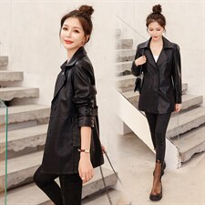 修身型宽松型秋季直筒中长款皮衣宽松女装失序混搭风大码春秋显瘦，女装皮衣，缘衣格