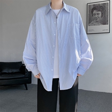 春夏条纹衬衫男长袖薄款痞帅高级感宽松慵懒风大码衬衣CS29003P45，男装衬衫，电商B312