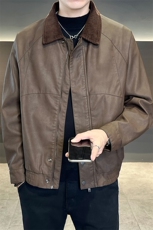 B353PY3512P140咖啡秋季新款男士巴恩风皮夹克韩版潮流百搭外套，男装夹克，电商B353