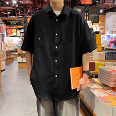 24年港风夏款工装纯色宽松短袖衬衫男CS116P40，男装衬衫，星座1204-3