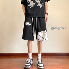 8XL-M特大码夏季新款五分裤vibe破洞拼接高街格子短裤DK1517P57，男装休闲裤，电商D206-1
