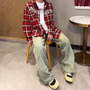 百搭慵懒男女直筒型衬衫ins文艺新款单排多扣方领时尚长袖潮流图片