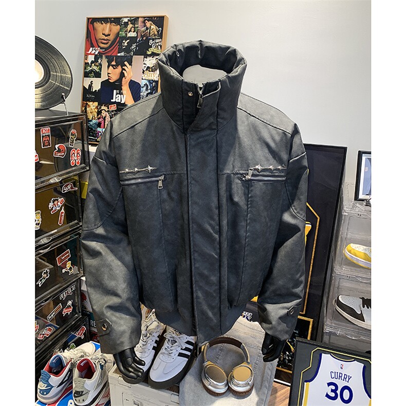 405A美式复古个性金属设计短款皮衣棉服MY24916-特批108控178,男装皮衣,星座405A