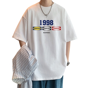 T803短袖t恤男夏季新款高街休闲纯棉体恤oversize大码宽松上衣服图片