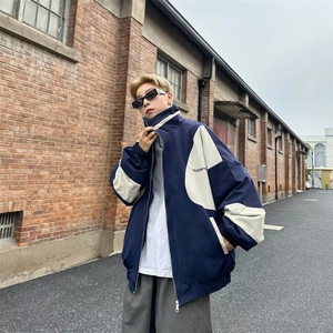 拼接撞色外套男春秋季街头美式潮牌痞帅嘻哈机车风衣运动夹克图片