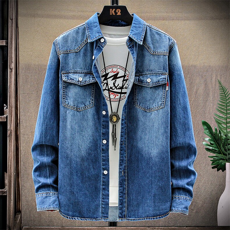 春秋季流行男士牛仔衬衣时尚休闲长袖衬衫外套XZ310B-3-CY913-P55，男装衬衫，星座310B-3