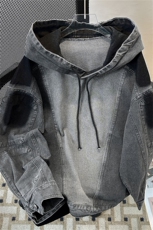 美式复古做旧拼接牛仔卫衣连帽外套潮牌欧美街头vint机车服男，男装卫衣，星座505-2（原电商A260-1)