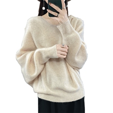2025秋冬新款翻领100%纯羊毛衫女纯色长袖针织毛衣宽松羊绒衫打底，女装羊毛衫，蒙特羊绒