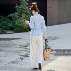 清爽宽松气质阔腿裤套装春夏2026新款时尚减龄显瘦优雅气质两件套，女装套装/套裙，姿萝菲