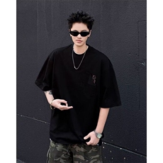 ins美式印花T恤男夏季2025新款宽松口袋潮牌短袖上衣服ST520-P35，男装T恤，星座412-3