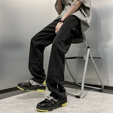 高街拉链牛仔裤男2024新款秋冬季美式复古工装宽松直筒阔腿长裤子，男装牛仔裤，星座505-2（原电商A260-1)