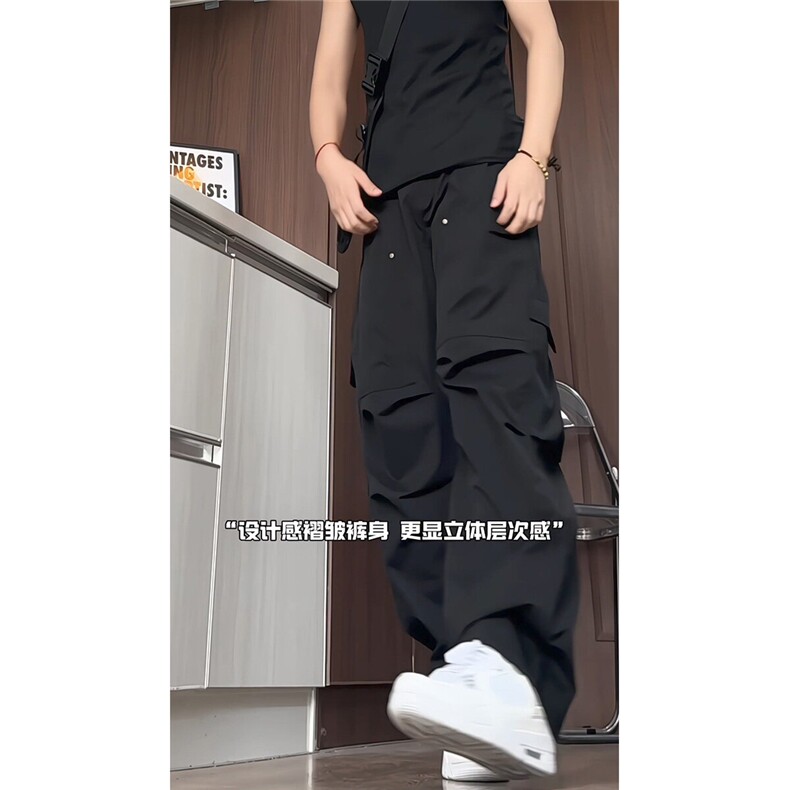 港风宽松阔腿弯刀直筒长裤大码M-5XL潮牌工装裤CK78054P55控89,男装工装外套,星座226-1