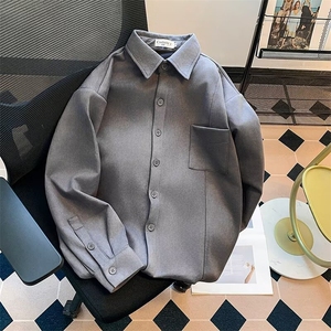 高级感麂皮绒绒长袖衬衫男痞帅免烫衬衣服春秋宽松外套LSM30 P43图片