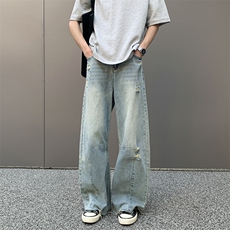 现货留下景夏季潮流破洞牛仔裤直筒宽松版型男裤长期有货571P49，男装牛仔裤，星座902A