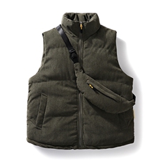 冬季灯芯绒棉马甲男日系复古加厚立领棉服情侣外套配挎包8516-P70，男装棉衣，电商B306