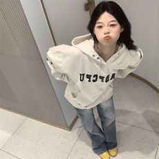 5236-P58原版贴皮刺绣秋冬休闲宽松连帽卫衣加绒，女装卫衣/绒衫，星座617A-2