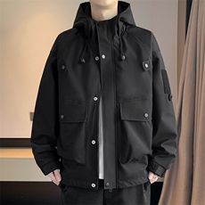 新款工装户外夹克男连帽纯色上衣冲锋衣外套A157B-J2527-特P80，男装夹克，电商A157B