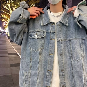 高街烟灰色牛仔外套男春秋季水洗做旧工装褂子情侣夹克 JK8821图片