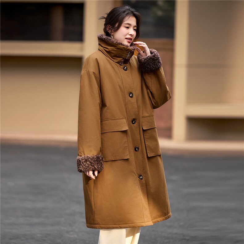 2025年冬季长款大码宽松羊羔毛风衣外套加厚棉服棉大衣,女装棉衣/棉服,简韵佳