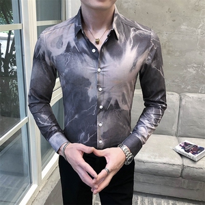 312A-5-205-P55长袖高级感秋季休闲英伦发型师韩版纯色男士衬衣,服装搭配师在大学有图片