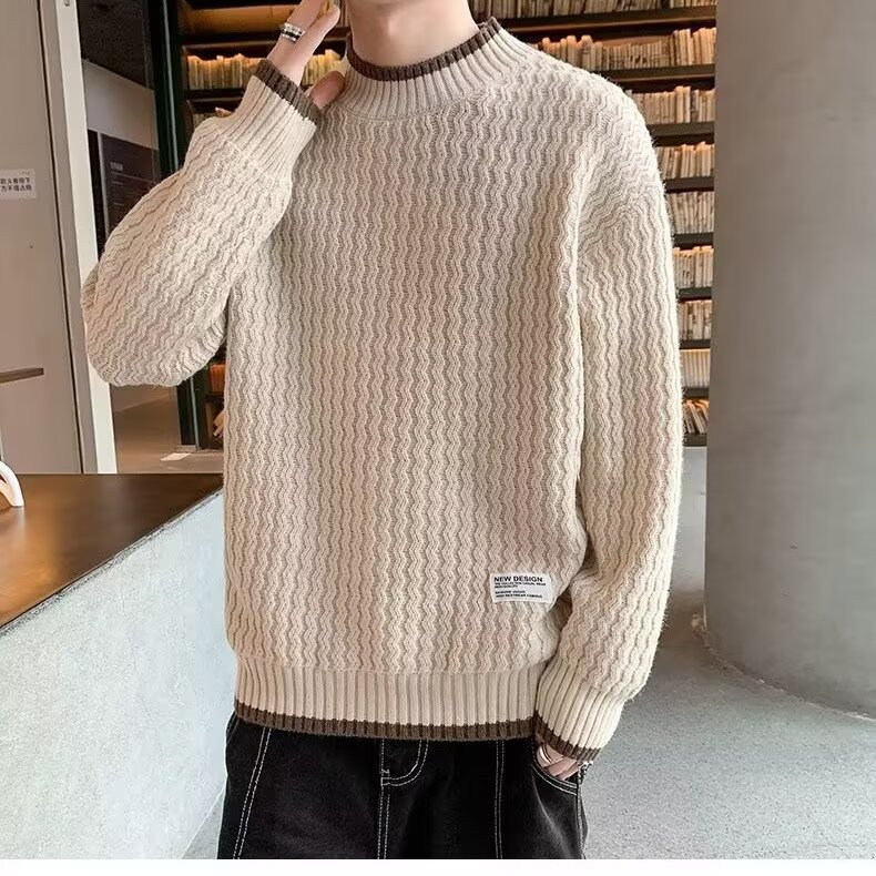 YC3456-P53帛跃波浪纹高领毛衣冬季保暖百搭麻花帅气ins打底,男装T恤,电商B323A