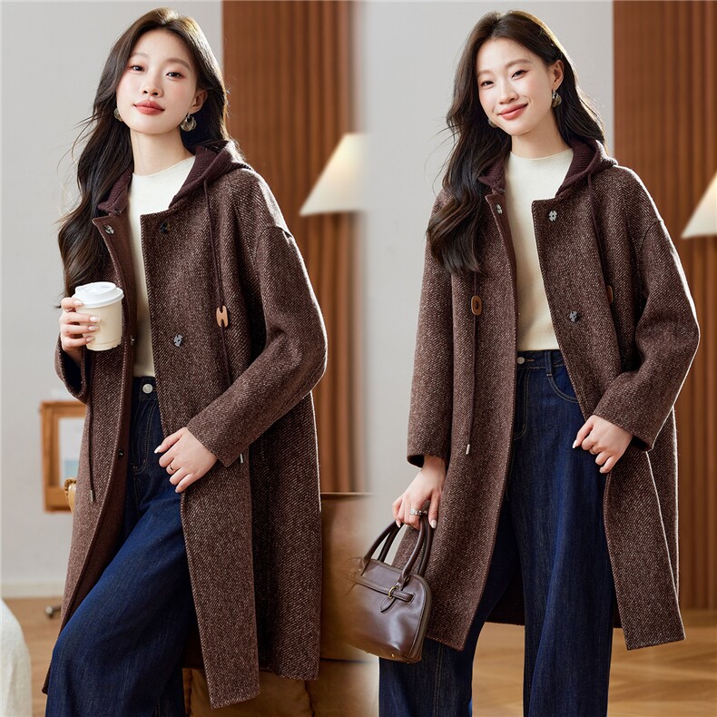 2025年冬季现货羊毛大衣新款经典复古长款双面呢外套，女装双面呢大衣，臻衣坊