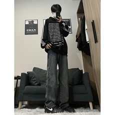 XZ213-NZBZ03-P60控78新款港风日系复古痞帅设计感阔腿牛仔裤ins，男装牛仔裤，星座213
