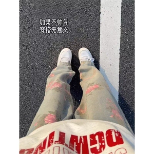 美式高街印花牛仔裤男款设计感直筒裤子松弛感弯刀裤60600-P50图片