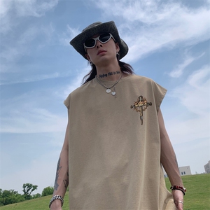 美式十字架印花 水洗做旧 夏无袖背心/马甲/坎肩XZ514-2-1309-P35图片