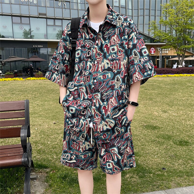 夏季海边沙滩男女同款休闲套装潮牌宽松大码XZ102B-1-TZ2560P55,男装休闲套装,星座102B-1