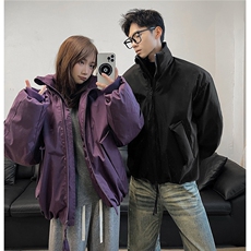 冬装美式立领雪粒棉面包服短款情侣宽松棉服外套男H1169特P100，男装棉衣，电商A341
