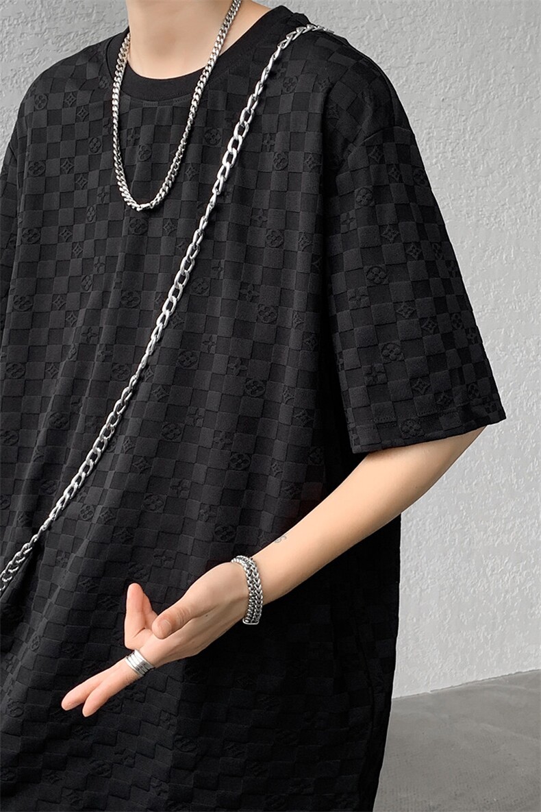 8XL-M特大码短袖男夏季港风棋盘格子T恤冰丝半截五分袖DX323P35,男装T恤,电商D206-1
