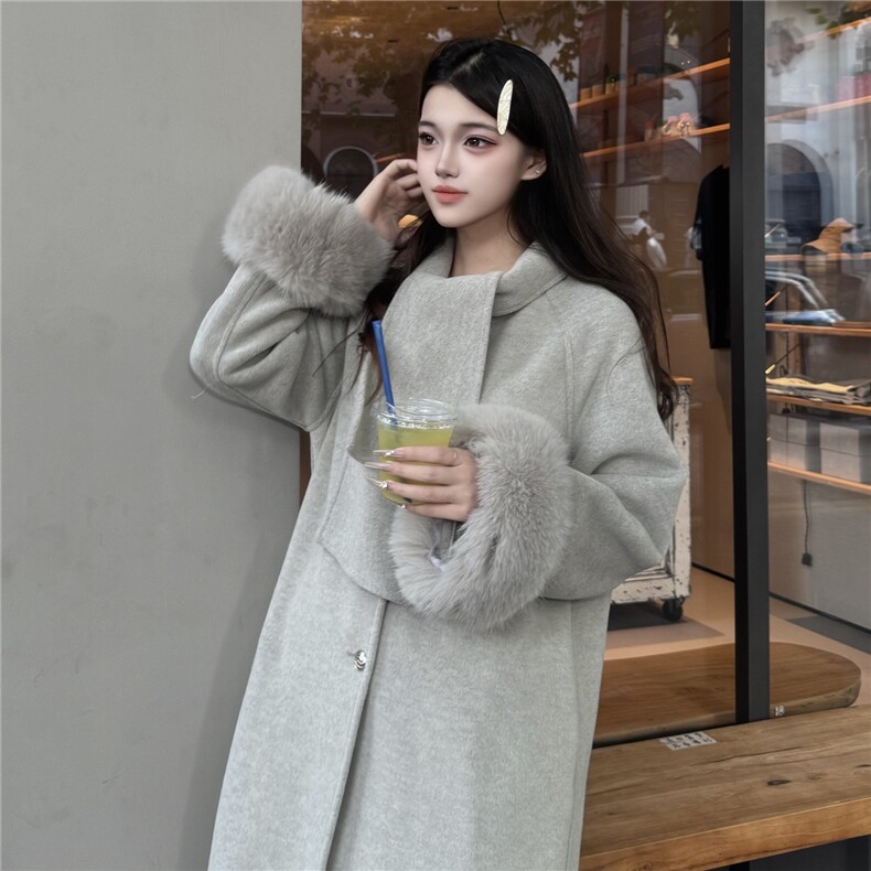 2025冬装新款高端气质灰色设计感大衣2B082-2259-p230k345,女装毛呢外套,2B082