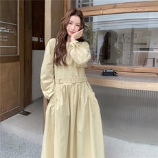 【现货】数据好圆领中长款风衣连衣裙腰带款2C327-9910P150控230，女装连衣裙，2C327