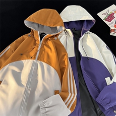 毛毯风冲锋衣侧条纹夹克中性风户外防风连帽外套秋A436-8805-P75，男装夹克，电商A436