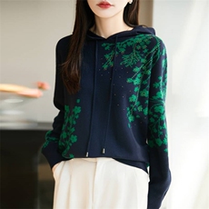 2025年秋季时尚百搭通勤简约休闲连帽针织衫，女装针织衫/毛衣，唐诺