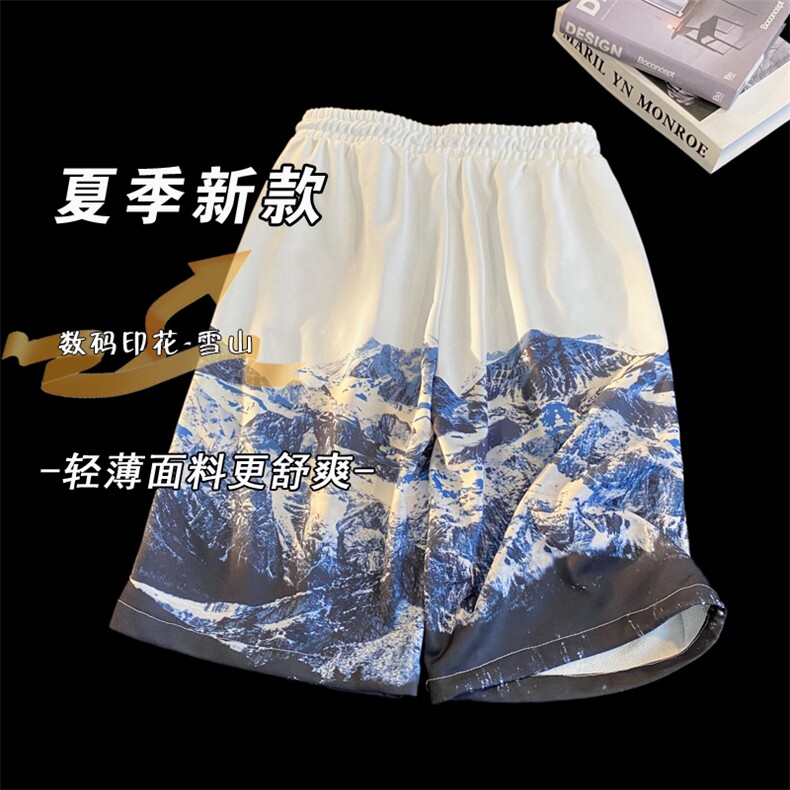 印花雪山五分裤男2025夏季新款短裤沙滩裤休闲裤衩中裤K1080-P26,男装牛仔裤,星座207